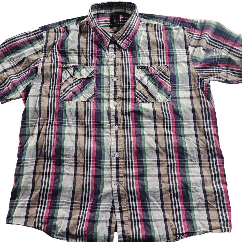 Kani Gold Shirt Mens‎ 2XL Multicolor Plaid Short Sleeve Button Front Pockets